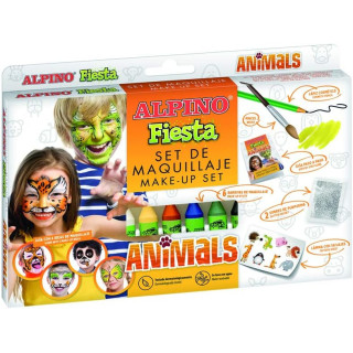 Alpino Fiesta Animales Pack de Maquillaje con 6 Barritas de Pintura Facial + Pincel + Tatuajes en Calcomania + Lapiz Perfilador