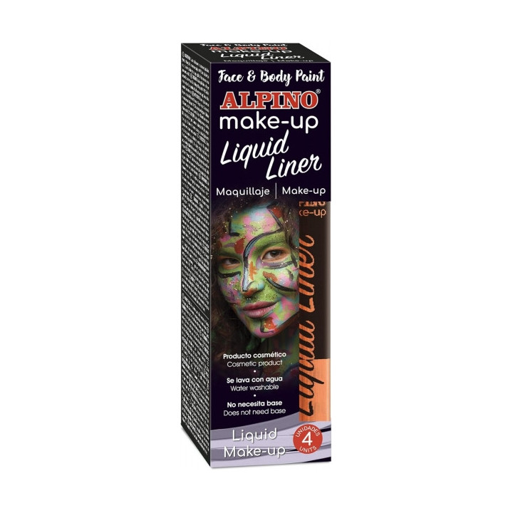Alpino Make-up Liquid Liner Pack con 4 Botes de Maquillaje Liquido con Aplicador - Se Lava con Agua - Testado Dermatologicament