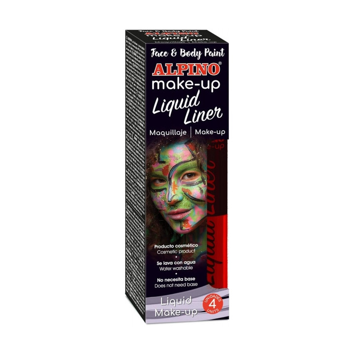 Alpino Make-up Liquid Liner Pack con 4 Botes de Maquillaje Liquido con Aplicador - Se Lava con Agua - Testado Dermatologicament