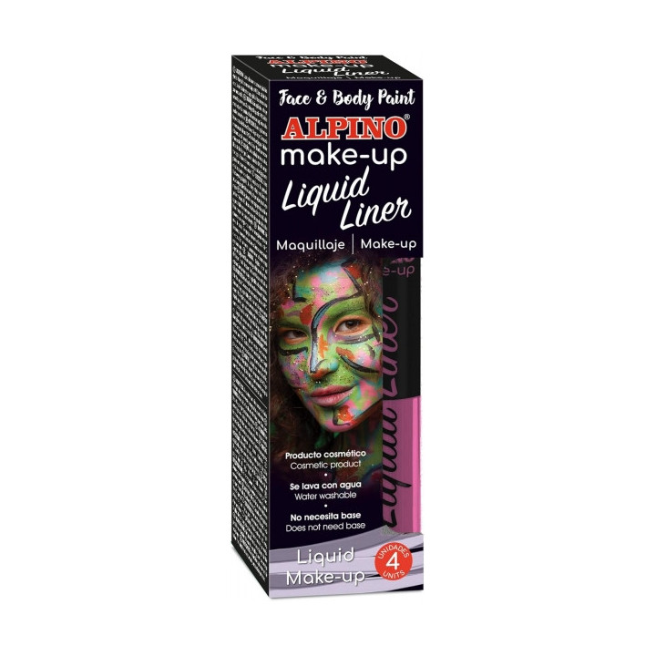 Alpino Make-up Liquid Liner Pack con 4 Botes de Maquillaje Liquido con Aplicador - Se Lava con Agua - Testado Dermatologicament