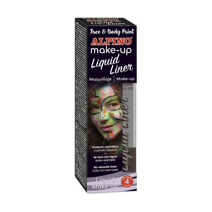 Alpino Make-up Liquid Liner Pack con 4 Botes de Maquillaje Liquido con Aplicador - Se Lava con Agua - Testado Dermatologicament