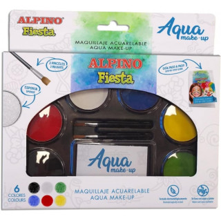 Alpino Fiesta Aqua Make-up Pack con Paleta de Maquillaje Acuarelable con 6 Colores + 2 Pinceles + Esponja y Guia de Uso - Se La