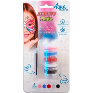 Alpino Fiesta Aqua Make-up Pack Torre de Maquillaje Facial Acuarelable con 5 Colores Diferentes + Pincel + Esponja - Se Lava co