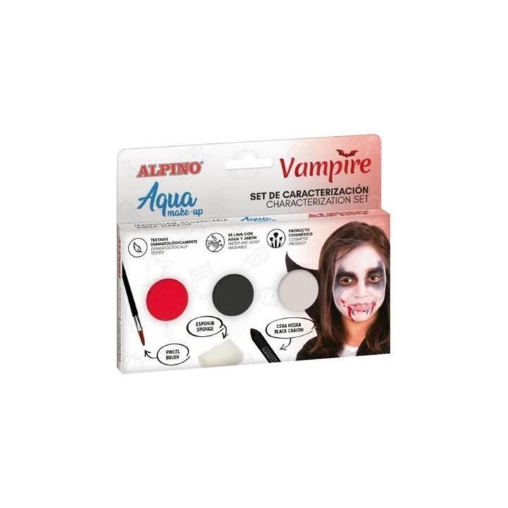 Alpino Aqua Make Up Set de Caracterizacion de Vampiros - 3 Polveras + Cera Negra + Pincel + Esponja
