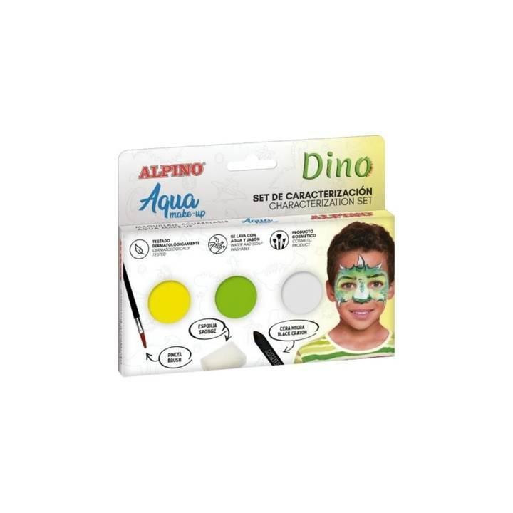 Alpino Aqua Make Up Set de Caracterizacion de Dinosaurio - 3 Polveras + Cera Negra + Pincel + Esponja