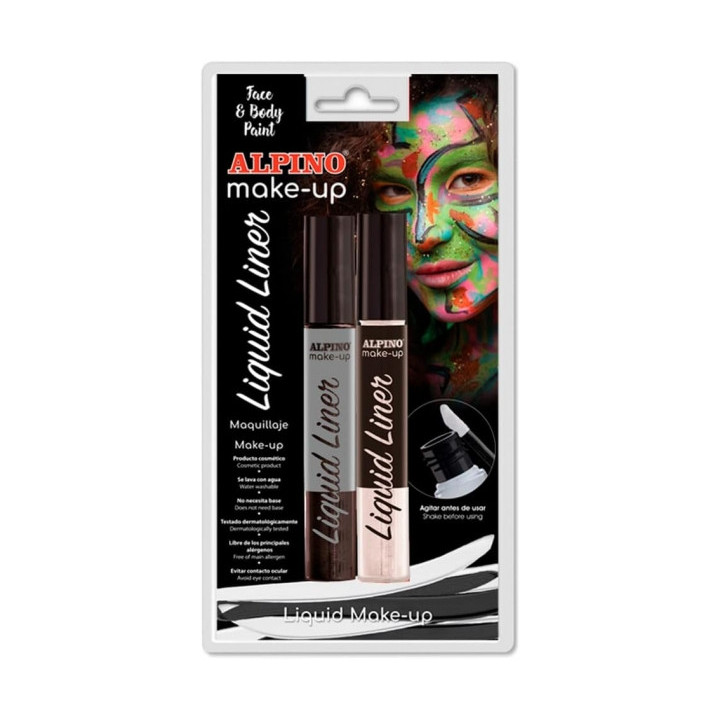 Alpino Make-up Liquid Liner Pack con 2 Botes de Maquillaje Liquido con Aplicador - Se Lava con Agua - Testado Dermatologicament