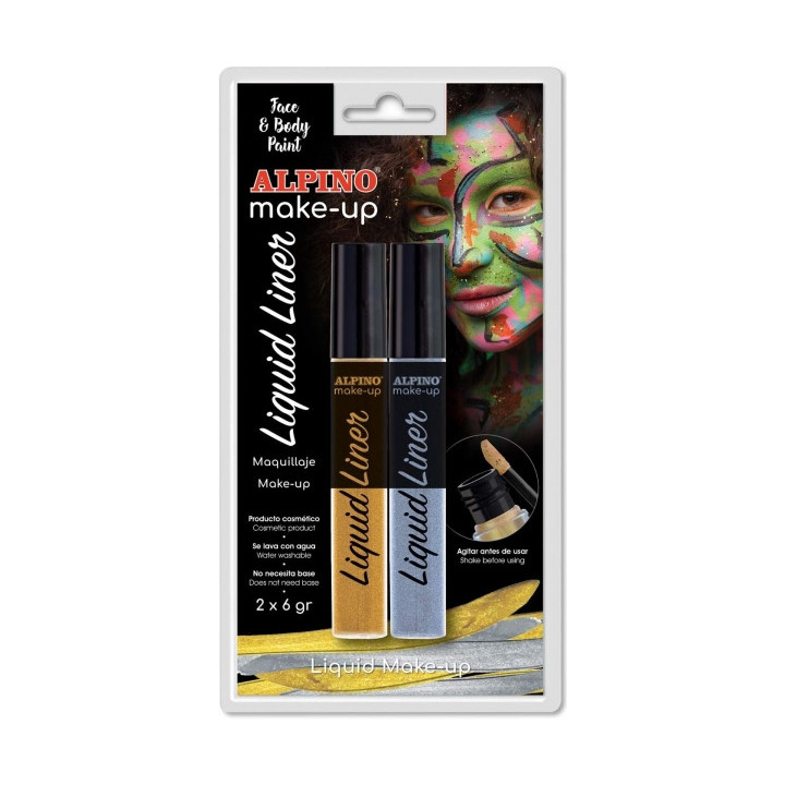 Alpino Make-up Liquid Liner Pack con 2 Botes de Maquillaje Liquido con Aplicador - Se Lava con Agua - Testado Dermatologicament