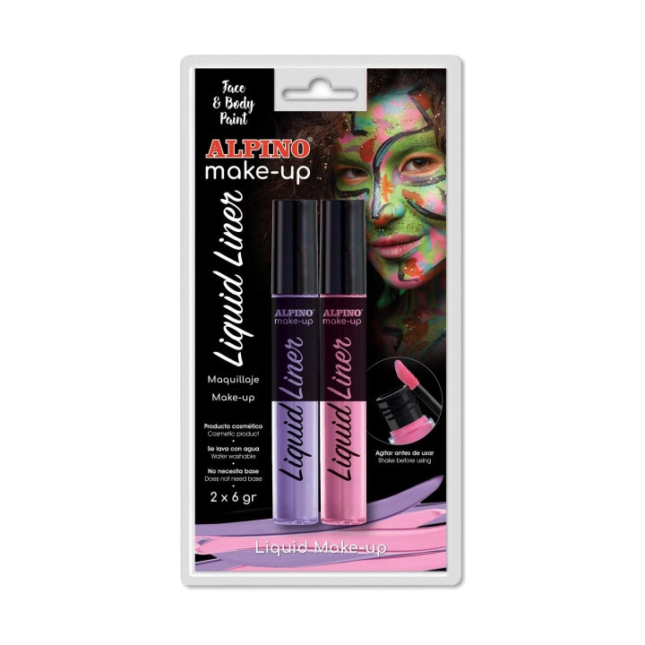 Alpino Make-up Liquid Liner Pack con 2 Botes de Maquillaje Liquido con Aplicador - Se Lava con Agua - Testado Dermatologicament