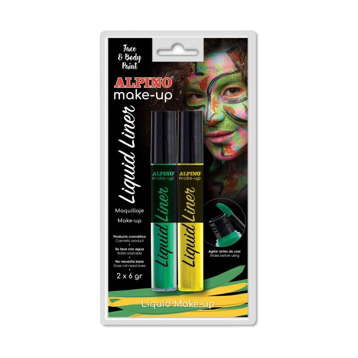Alpino Make-up Liquid Liner Pack con 2 Botes de Maquillaje Liquido con Aplicador - Se Lava con Agua - Testado Dermatologicament