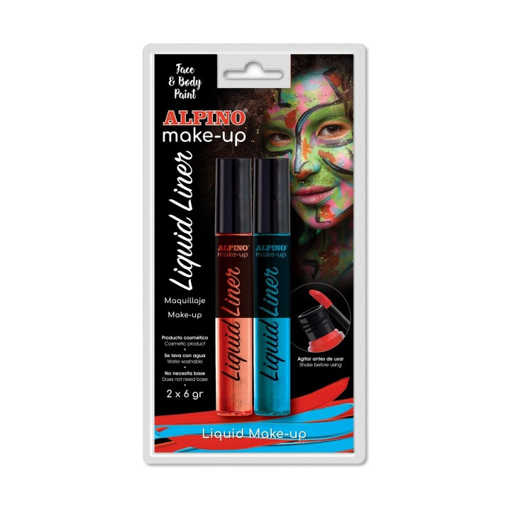 Alpino Make-up Liquid Liner Pack con 2 Botes de Maquillaje Liquido con Aplicador - Se Lava con Agua - Testado Dermatologicament