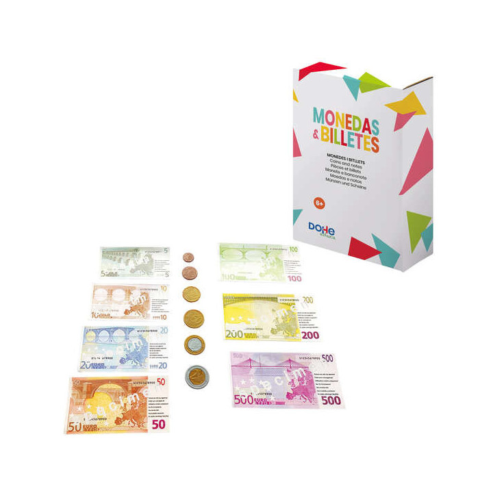 Dohe Juego de Monedas y Billetes de Euro - Plastico Resistente - Reutilizable - Recomendado para Primaria