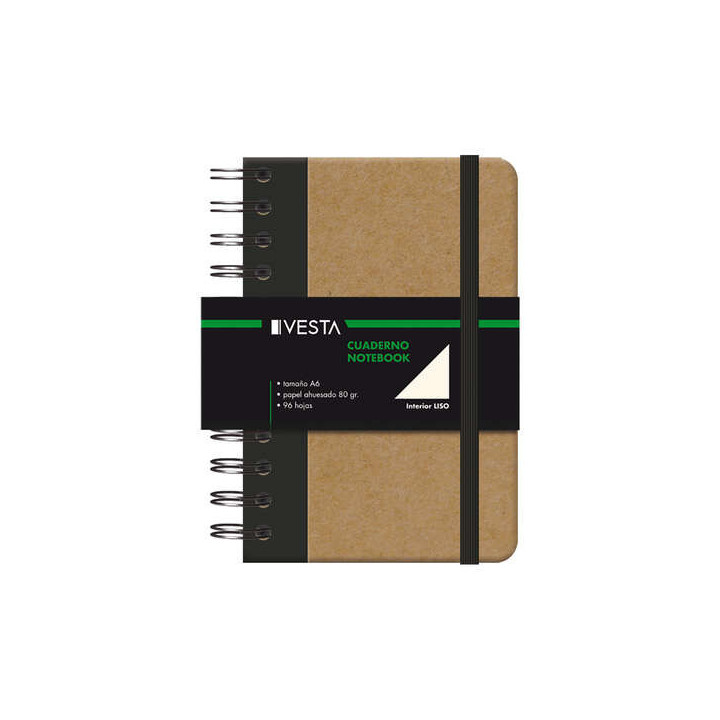 Dohe Cuaderno Cartone con Puntas Redondeadas - Tapa en Tres Piezas - Encuadernacion Doble Espiral Negro - 96 Hojas de Papel Ahu