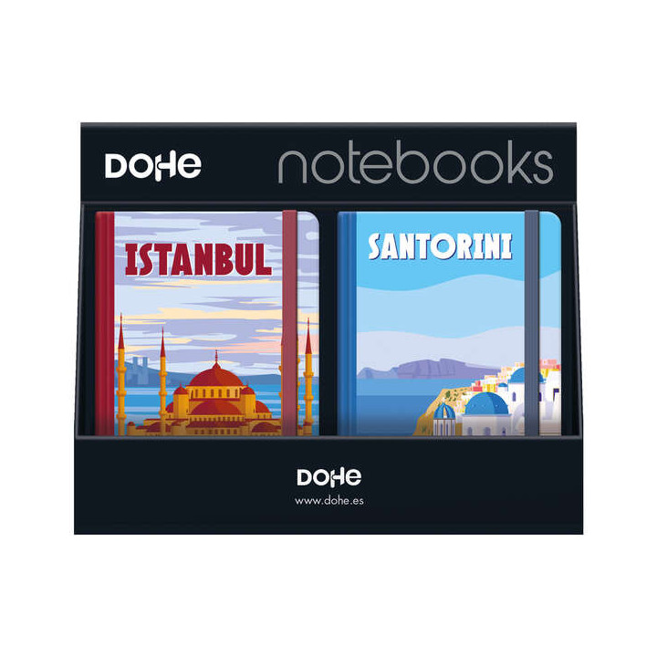 Dohe Expositor con 12 Notebooks Tamaño A5 - 12x17cm - Incluye Notebooks de Santorini