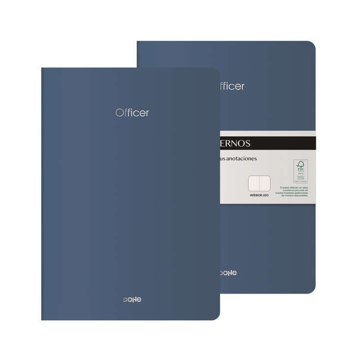 Dohe Officer Cuaderno Notebook A4 40 Hojas Lisas - Papel Ahuesado 90 g/m2 - Tapa en Cartulina 300g/m2 - Color Azul