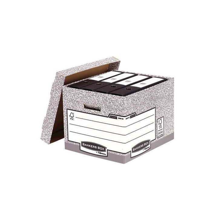 Fellowes Bankers Box Contenedor de Archivos - Montaje Automatico Fastfold - Carton Reciclado Certificacion FSC - Color Gris