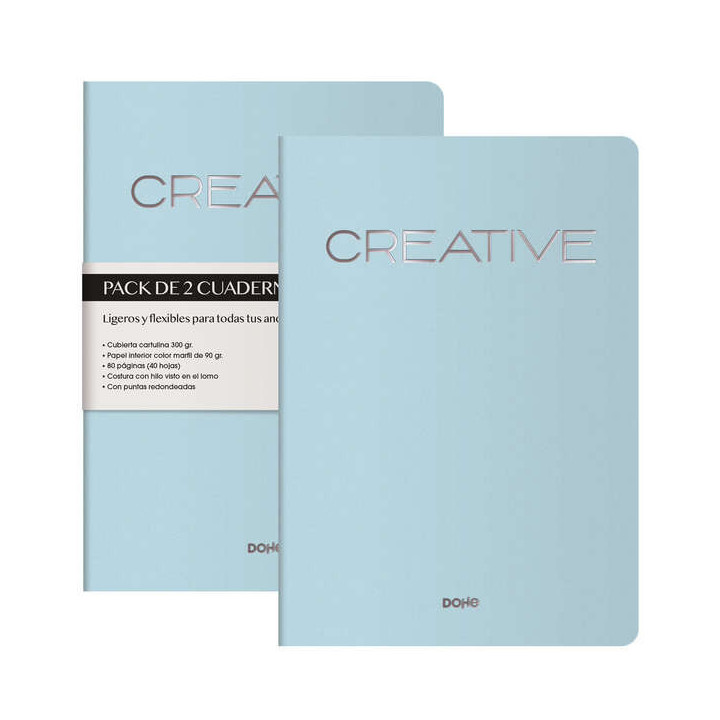 Dohe Creative Cuaderno Notebook A4 40 Hojas Lisas - Papel Ahuesado 90 g/m2 - Tapa en Cartulina 300g/m2 - Color Azul