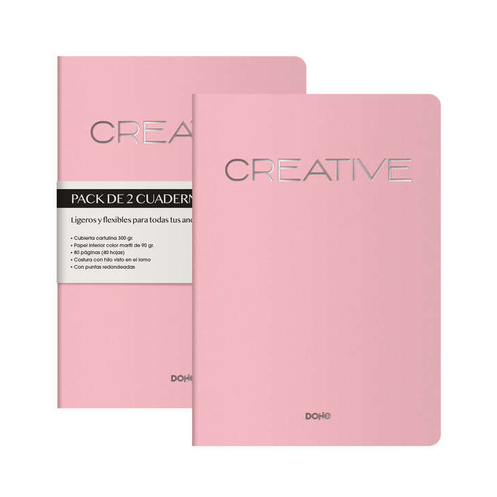 Dohe Creative Cuaderno Notebook A4 40 Hojas Lisas - Papel Ahuesado 90 g/m2 - Tapa en Cartulina 300g/m2 - Color Rosa