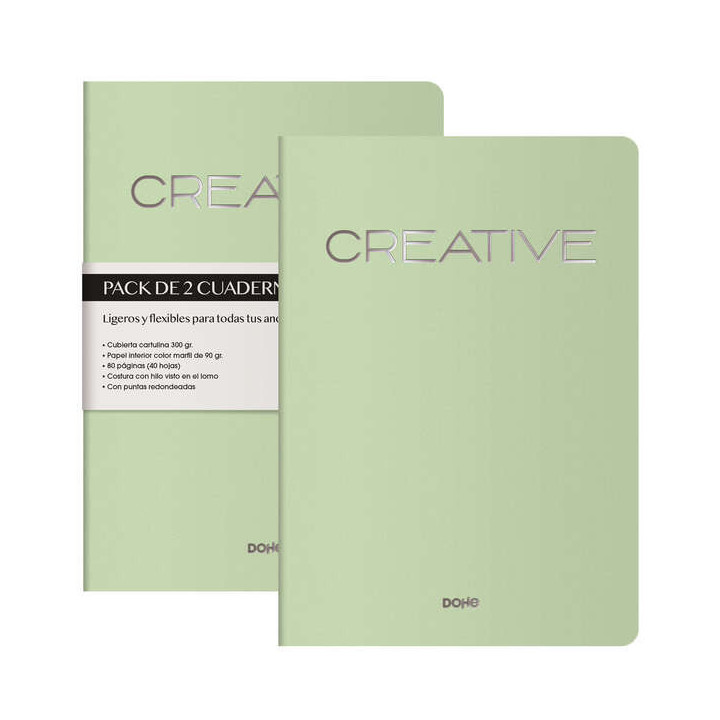 Dohe Creative Cuaderno Notebook A4 40 Hojas Lisas - Papel Ahuesado 90 g/m2 - Tapa en Cartulina 300g/m2 - Color Verde