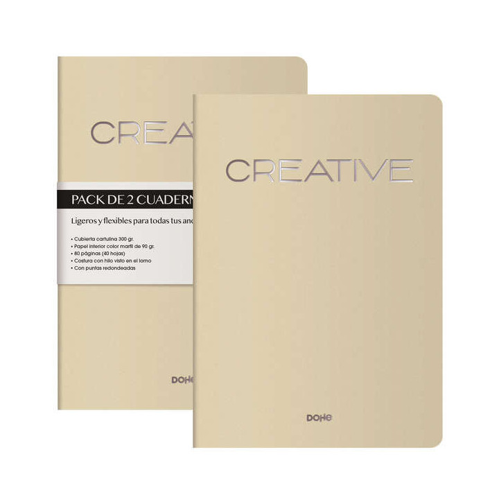 Dohe Creative Cuaderno Notebook A4 40 Hojas Lisas - Papel Ahuesado 90 g/m2 - Tapa en Cartulina 300g/m2 - Color Beige