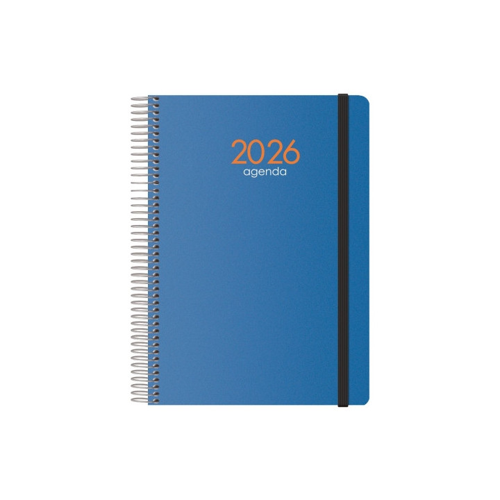 Dohe Syncro Agenda Anual - Semana Vista - Cubierta de Plastico - Cierre con Goma Elastica - Tamaño 15x21cm - Color Azul