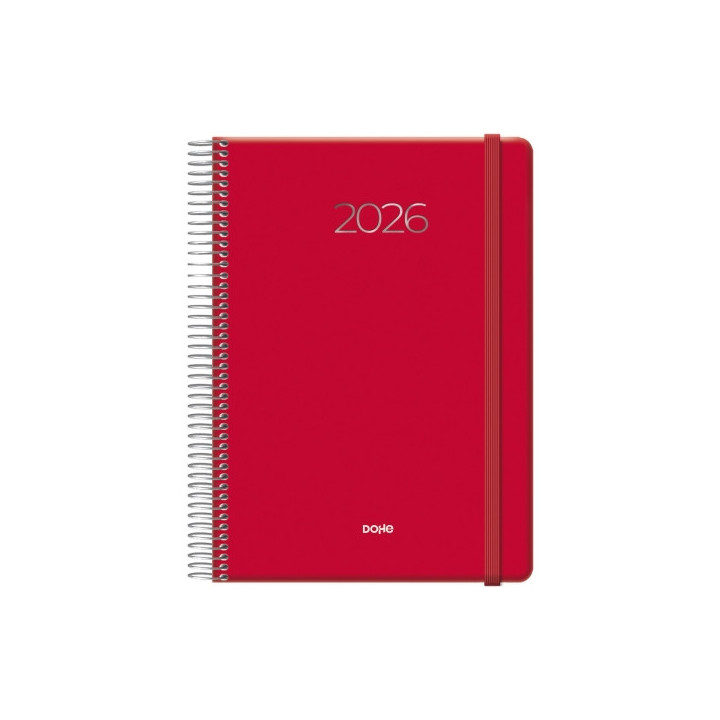 Dohe Denver Agenda Anual - Dia Pagina - Sabado y Domingo misma Pagina - Cierre con Goma Elastica - Tamaño 15x21cm - Color Rojo