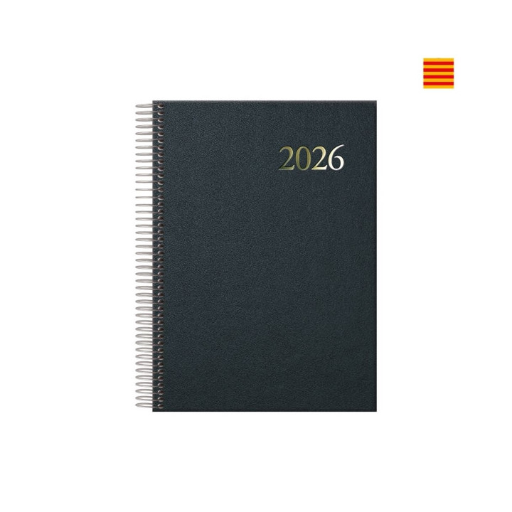 Dohe Segovia Agenda Anual Espiral en Catalan - Dia Pagina - Sabado y Domingo misma Pagina - Tamaño 14x20cm - Color Negro