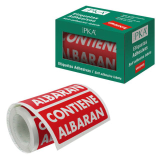 Dohe Rollo de 200 Etiquetas Adhesivas Contiene Albaran - 100x50mm - Letras Blancas sobre Fondo Rojo - Ideal para Expedicion de