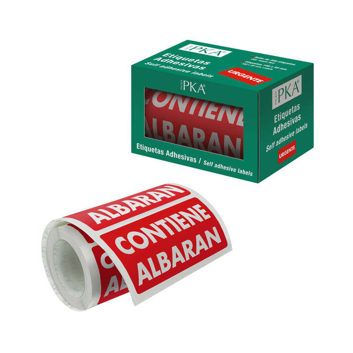 Dohe Rollo de 200 Etiquetas Adhesivas Contiene Albaran - 100x50mm - Letras Blancas sobre Fondo Rojo - Ideal para Expedicion de