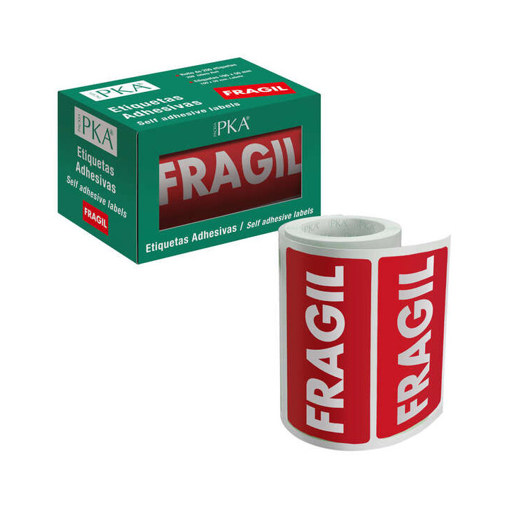 Dohe Rollo de 200 Etiquetas Adhesivas Fragil - 100x50mm - Letras Blancas sobre Fondo Rojo - Ideal para Expedicion de Paquetes
