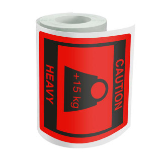 Dohe Rollo de 500 Etiquetas Adhesivas Pre-impresas Caution-Heavy - 80x80mm - Para Avisar de Cargas Pesadas - Ideal para Expedic