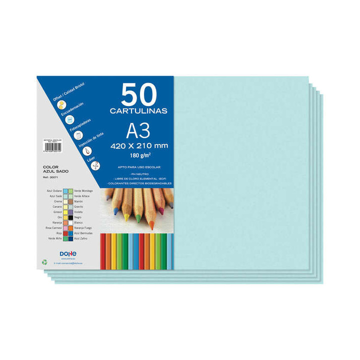 Dohe Cartulinas A3 - 50 Hojas - Gramaje de 180g - Ideal para Manualidades y Proyectos Escolares