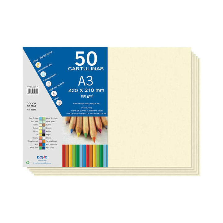 Dohe Cartulinas A3 - 50 Hojas - Gramaje de 180g - Ideal para Manualidades y Proyectos Escolares