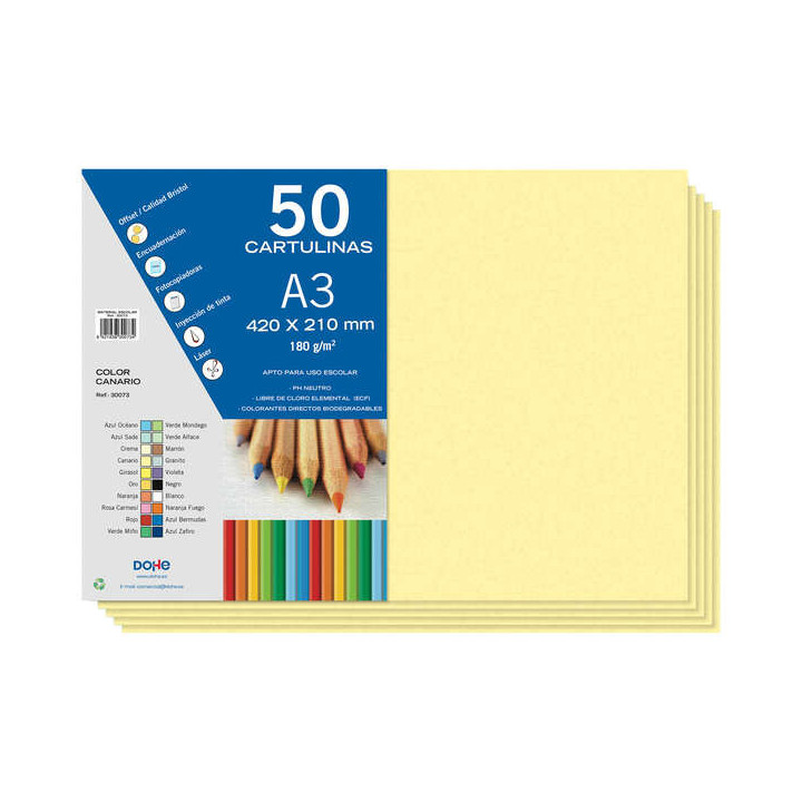 Dohe Cartulinas A3 - 50 Hojas - Gramaje de 180g - Ideal para Manualidades y Proyectos Escolares