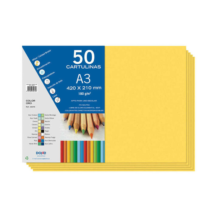 Dohe Cartulinas A3 - 50 Hojas - Ideal para Manualidades y Proyectos Escolares