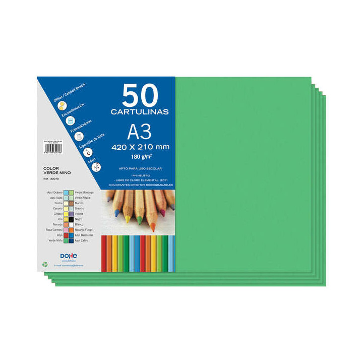 Dohe Cartulinas A3 - 50 Hojas - Gramaje de 180g - Color Verde