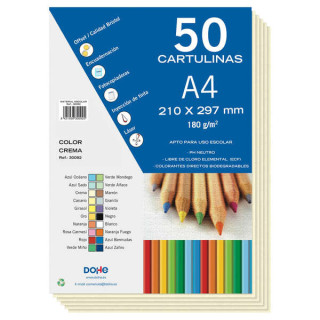 Dohe Pack de 50 Cartulinas A4 de 180gr - Con PH Neutro - Libres de Cloro Elemental - Color Crema