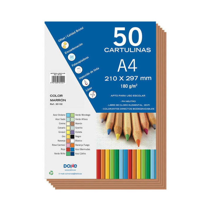 Dohe Cartulinas de Colores de 180 G/M2 - Tamaño A4 - PH Neutro - Libres de Cloro Elemental - Colorantes Biodegradables