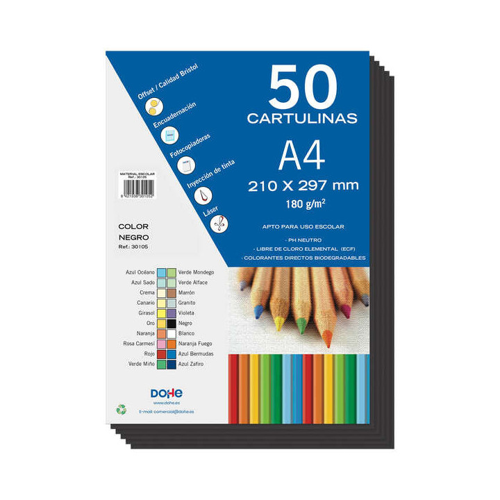 Dohe Cartulinas de Colores de 180 G/M2 - Tamaño A4 - PH Neutro - Libres de Cloro Elemental - Colorantes Biodegradables