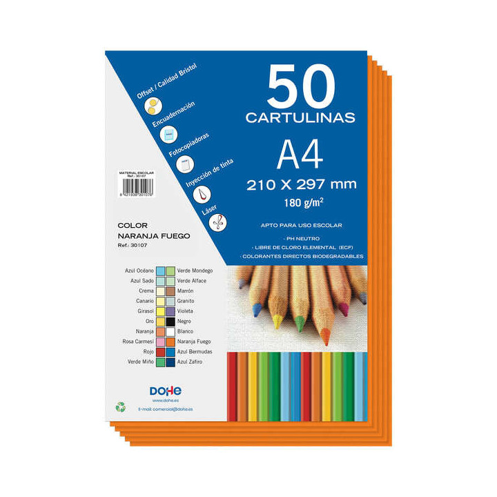 Dohe Cartulinas de Colores de 180 G/M2 - Tamaño A4 - PH Neutro - Libres de Cloro Elemental - Colorantes Biodegradables