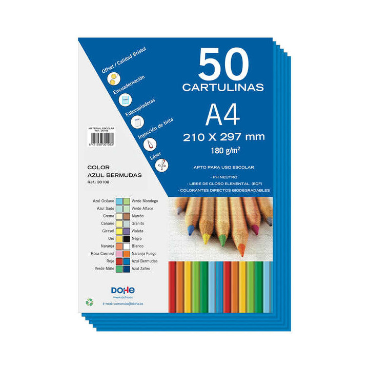 Dohe Cartulinas de Colores de 180 G/M2 - Tamaño A4 - PH Neutro - Libres de Cloro Elemental - Colorantes Biodegradables