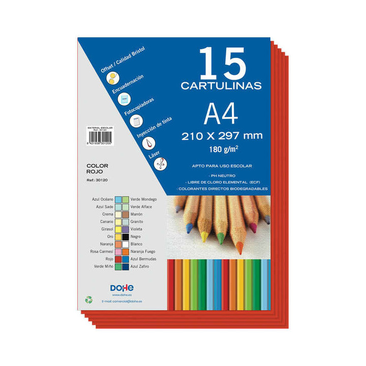 Dohe Cartulinas A4 - 15 Hojas - Gramaje de 180g - Colores Surtidos