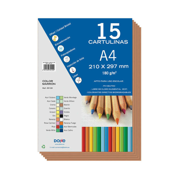 Dohe Paquete de 15 Hojas de Cartulinas A4 - Gramaje de 180g - Colores Variados - Ideal para Manualidades y Proyectos Escolares