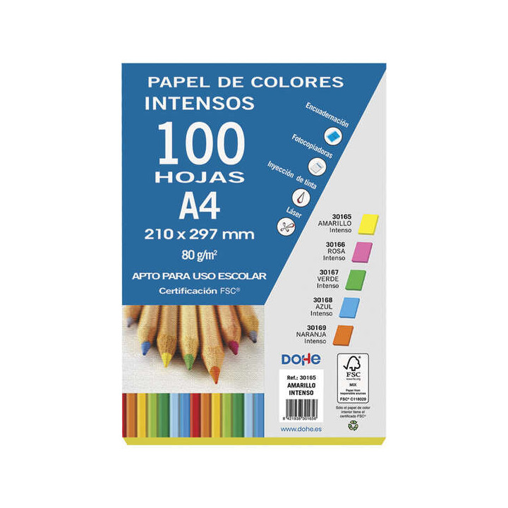 Dohe Papel Multifuncion de 80g - Apto para Fotocopiadoras e Impresoras - 210x297mm - Color Amarillo
