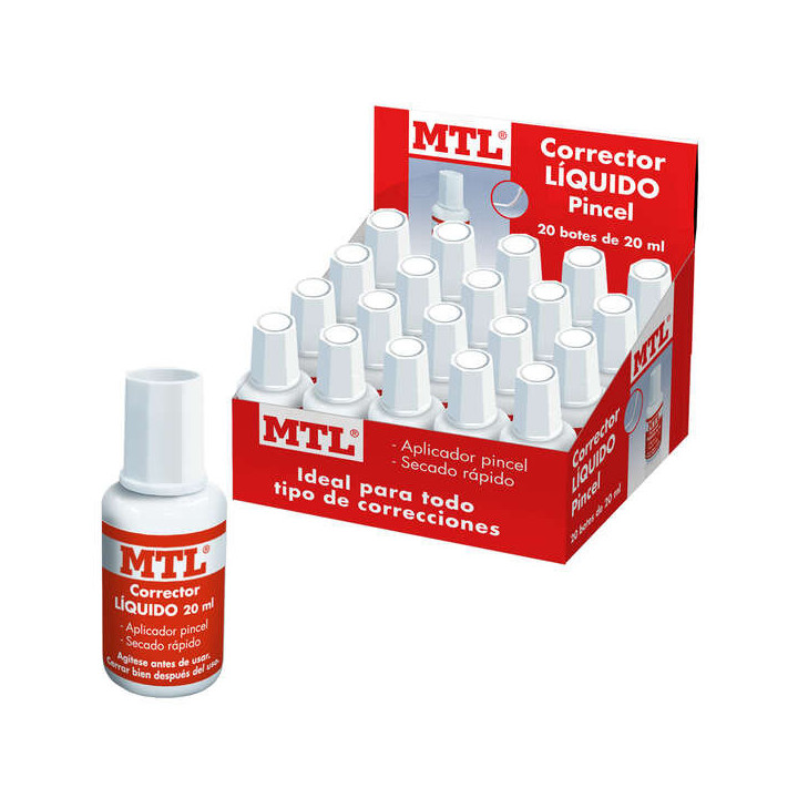 Dohe Expositor de 20 Correctores Liquidos con Aplicador Pincel - 20ml - Rapido Secado - Eficaz Cobertura - Ideal para Oficina y