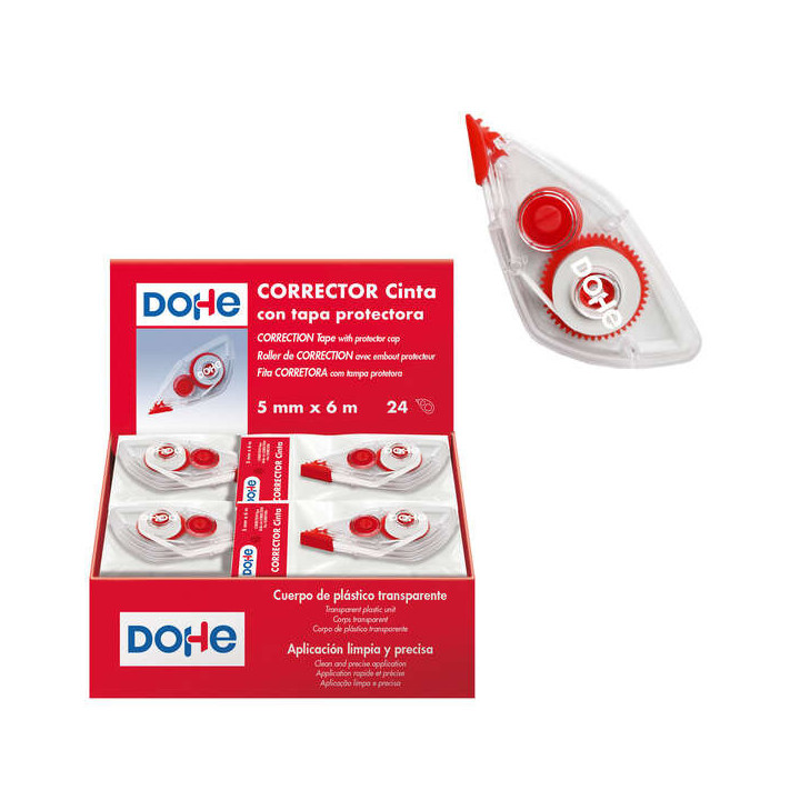 Dohe Expositor de 24 Cintas Correctoras - Aplicacion Limpia y Precisa - Rapida Cobertura - Cuerpo de Plastico Transparente - Ta