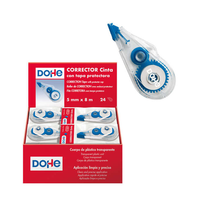 Dohe Expositor de 24 Cintas Correctoras - Aplicacion Limpia y Precisa - Rapida Cobertura - Cuerpo de Plastico Transparente - Ta