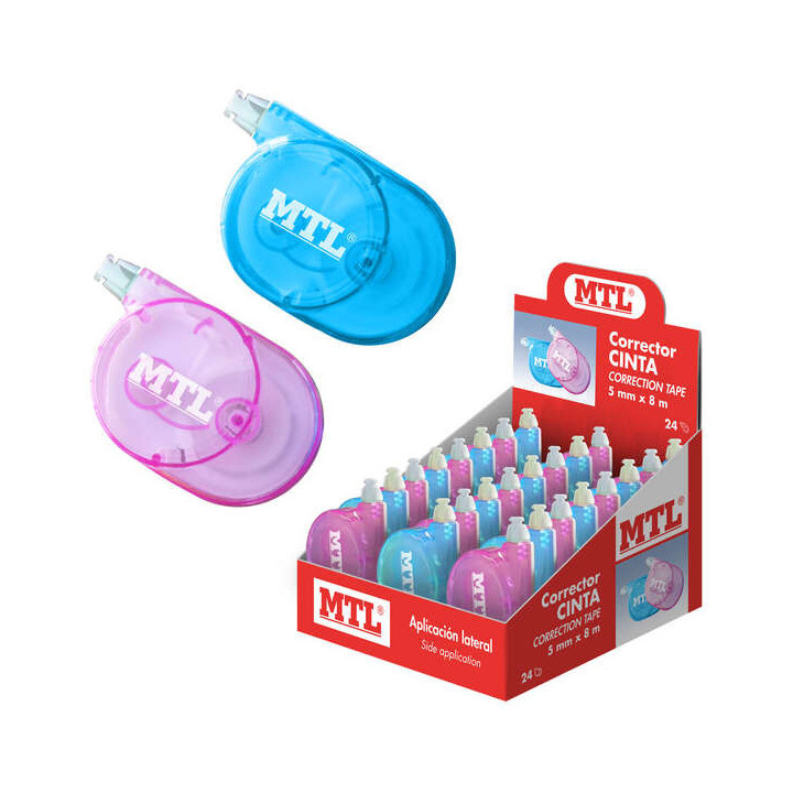 Dohe MTL Expositor de 12 Correctores Cinta Aplicacion Lateral - 5mm de Ancho - Aplicacion Limpia y Precisa - Rapida Cobertura -