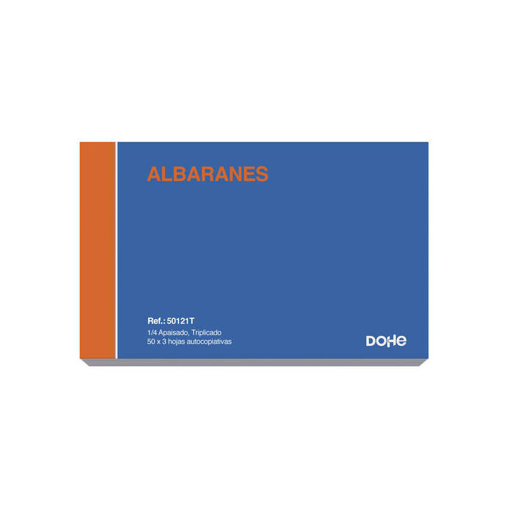 Dohe Talonario de Albaranes Cuarto Apaisado Triplicado 50 Hojas x 3 - Preimpresos a 2 Tintas en Papel Autocopiativo