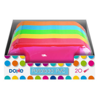 Dohe Expositor con 20 Portatodos Simples Redondos - Fabricados en PVC de 280 Micras Transparente - Cierre de Cremallera - Color