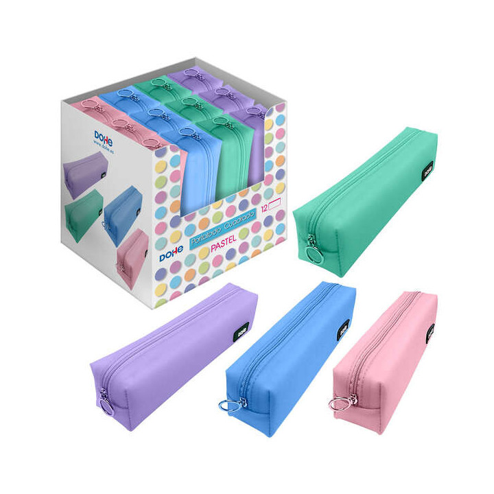 Dohe Expositor con 12 Portatodos Simples Cuadrados - Tacto Suave - Cierre de Cremallera - Colores Surtidos